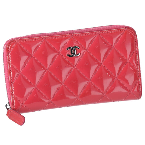 CHANEL Mateless Medium Zip Around Wallet Pink Quilted Patent Leather - Picture 2 of 8